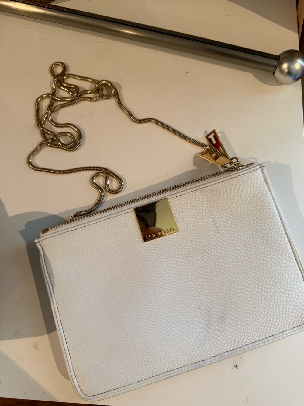 Ted Baker White Crossbody Bag with Gold Chain Strap